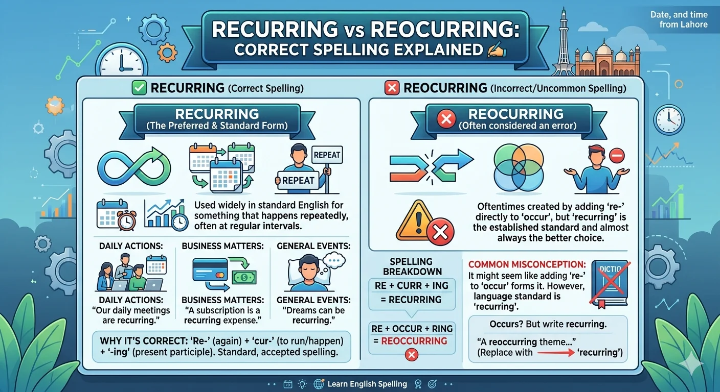 Recurring vs Reocurring – Correct Spelling Explained ️